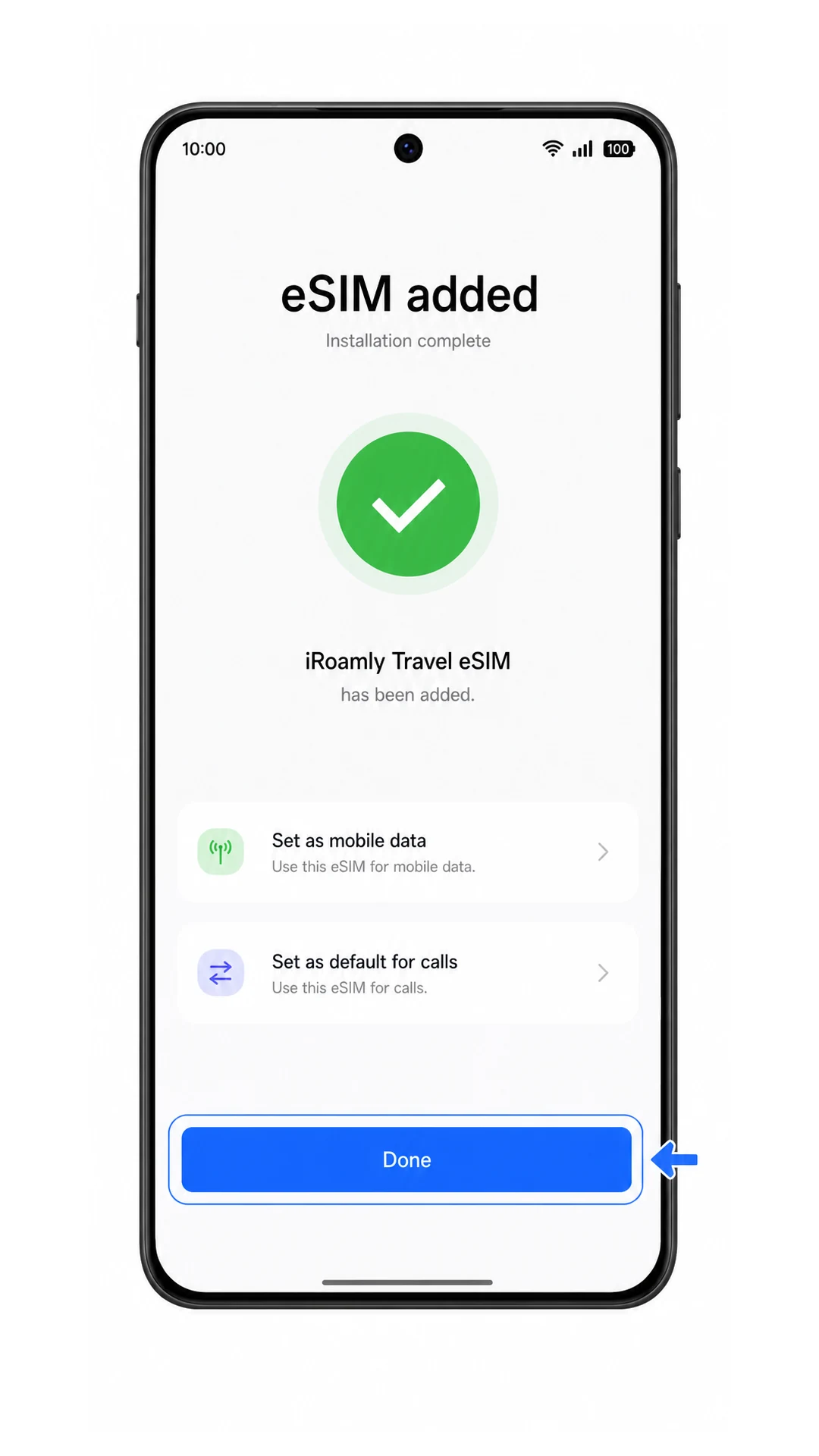 Oppo Find X8 Pro eSIM installation complete screen for iRoamly