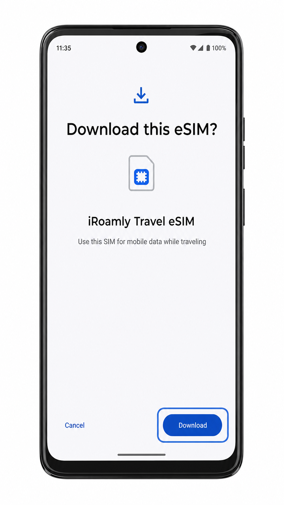 Moto G Power (2024) download eSIM confirmation screen for iRoamly