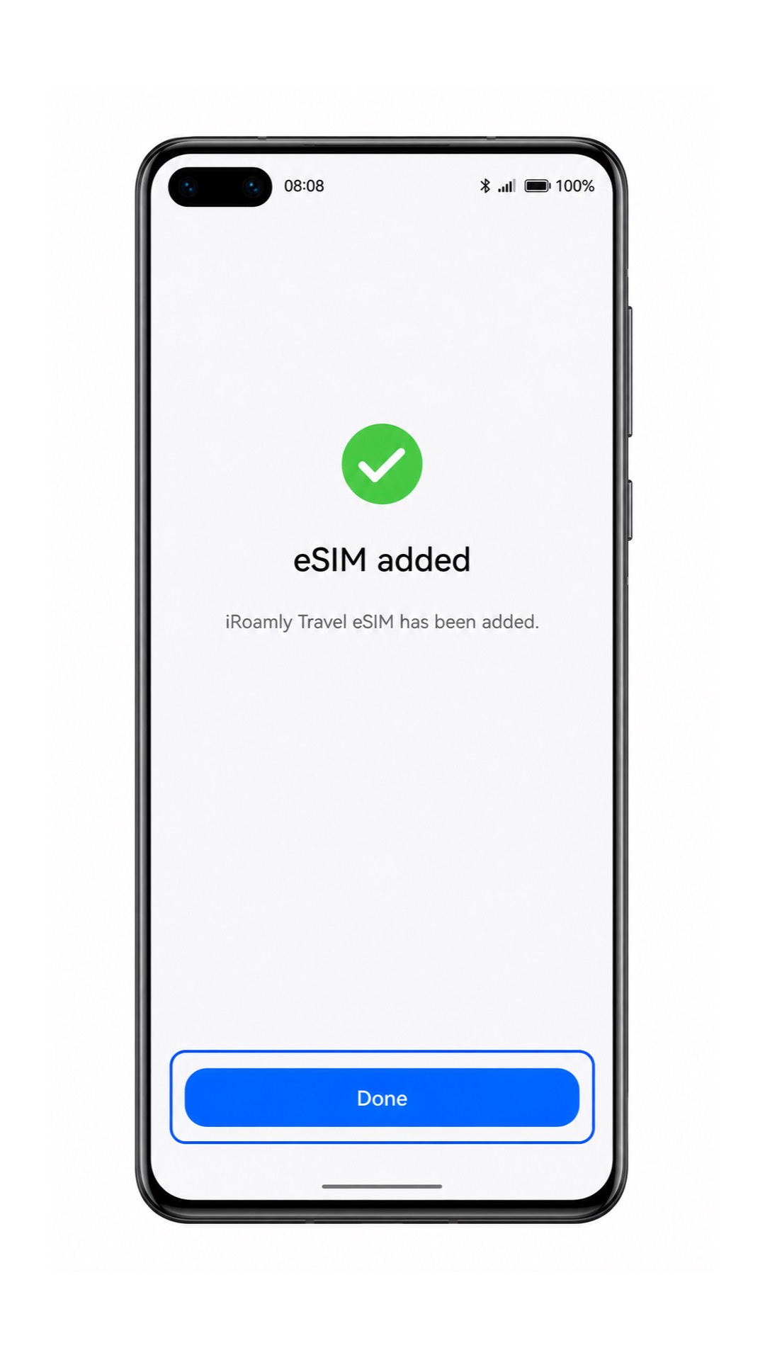 Huawei P40 eSIM added screen with Done highlighted