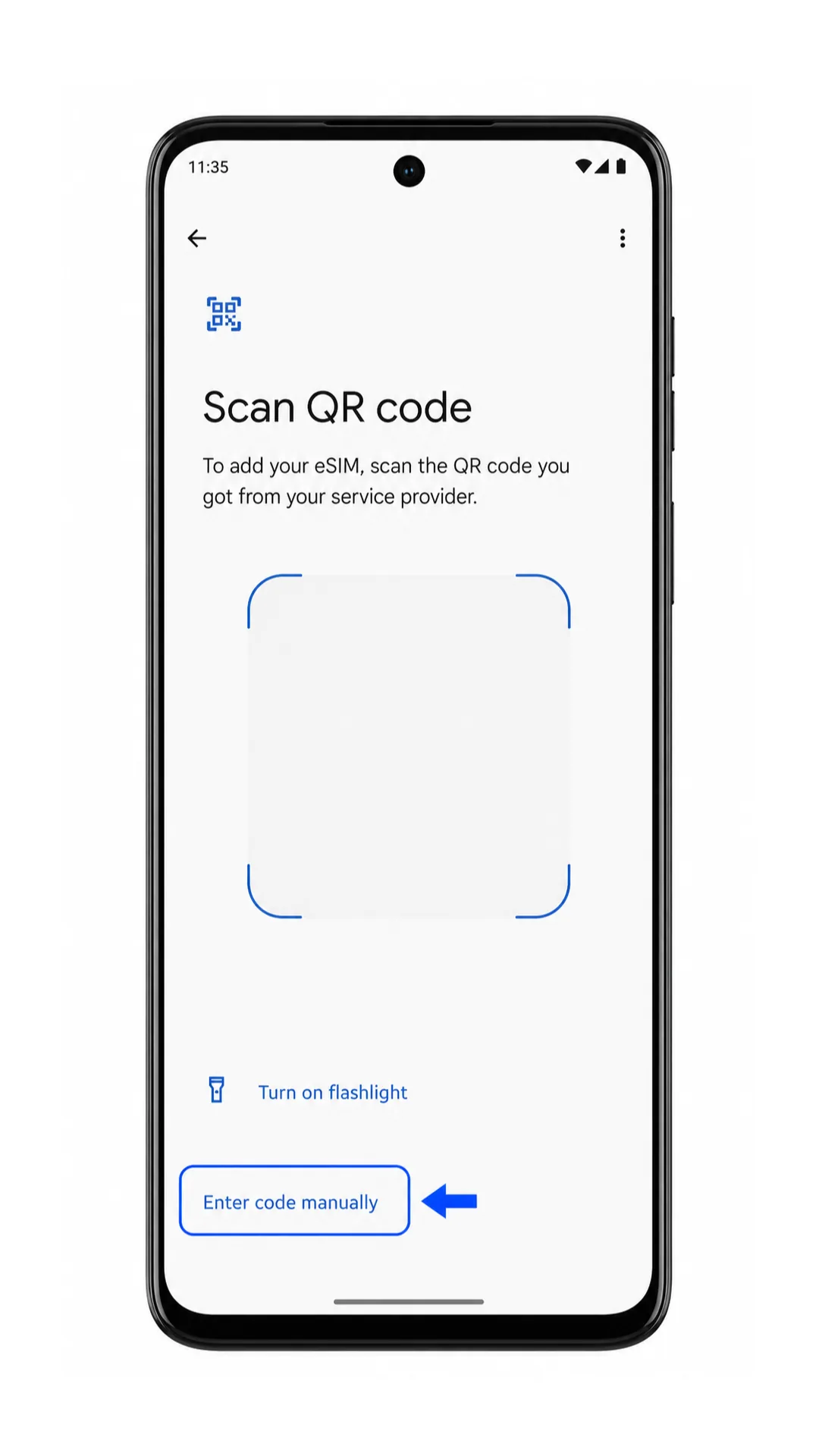 Moto G55 QR scanner with Enter code manually highlighted Moto G55 QR scanner with Enter code manually highlighted