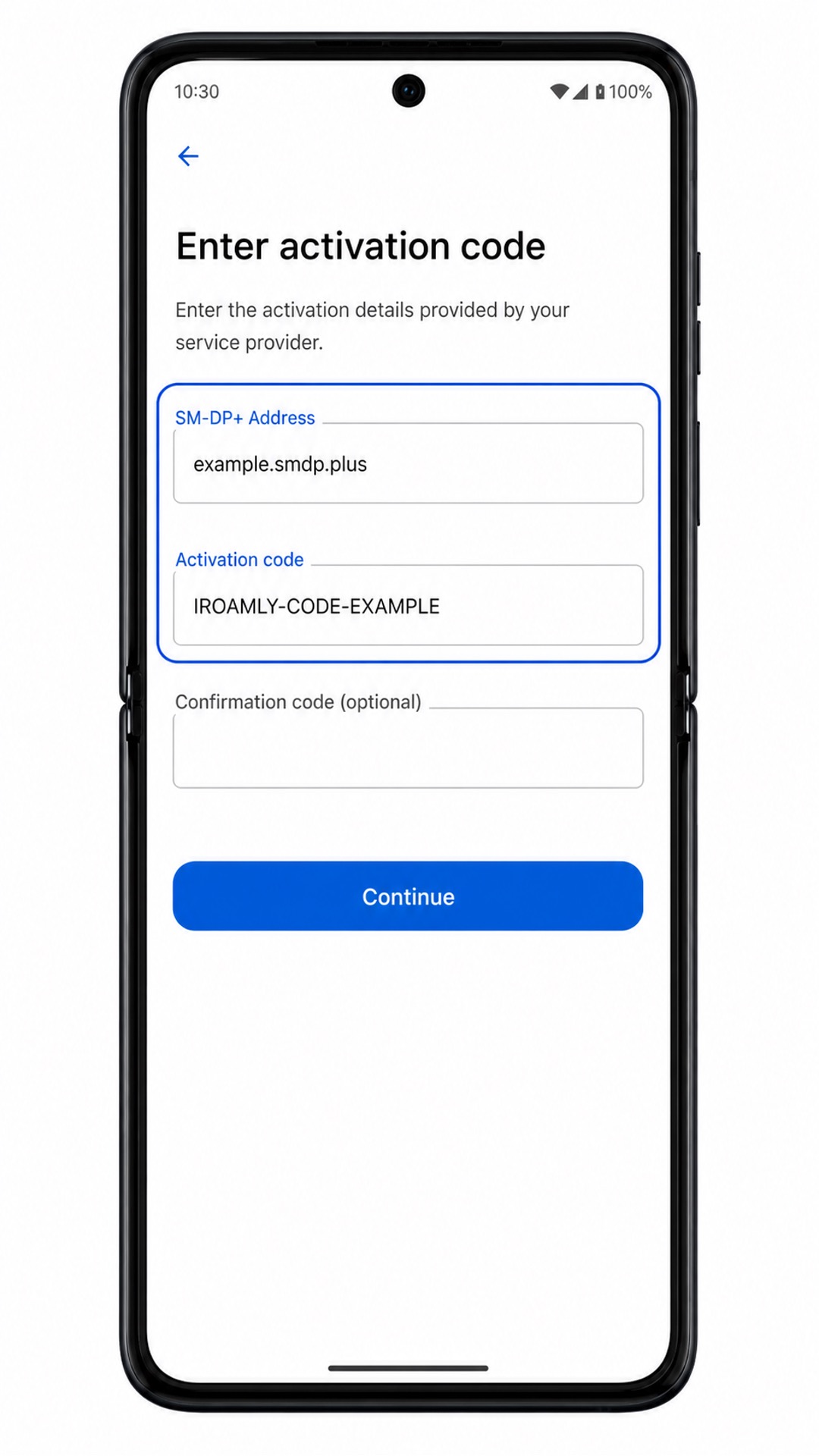 Motorola Razr 2022 Manual Step 6: Manual eSIM fields for SM-DP+ Address and Activation code