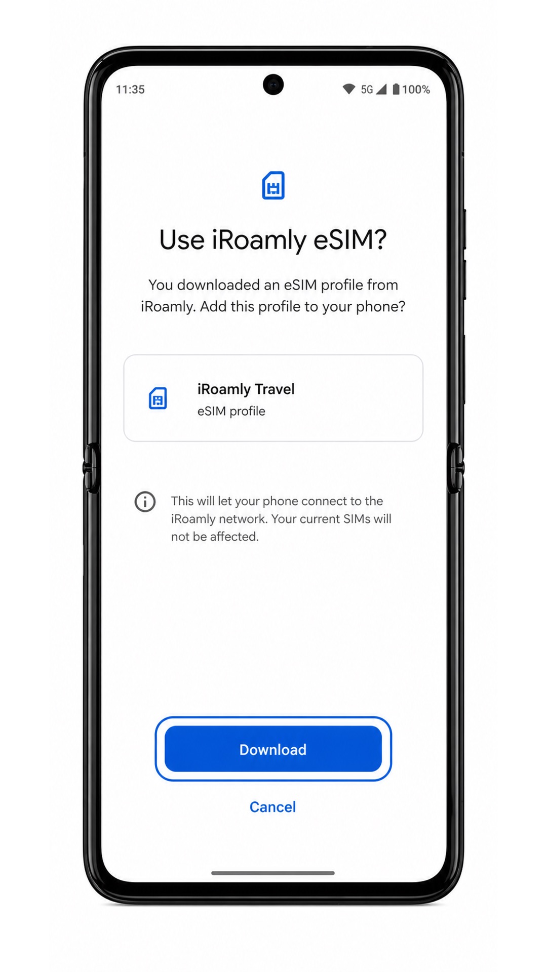 Motorola Razr 2022 Step 7: Download or activate iRoamly eSIM