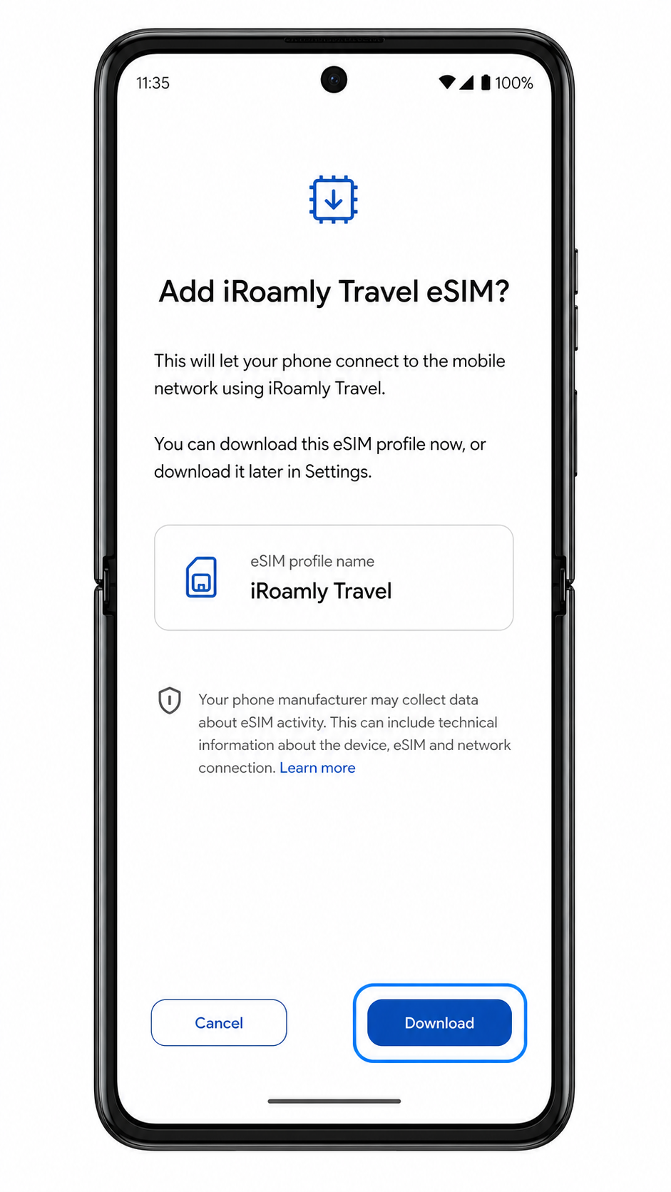 Motorola Razr 50 Step 6: Download iRoamly eSIM profile