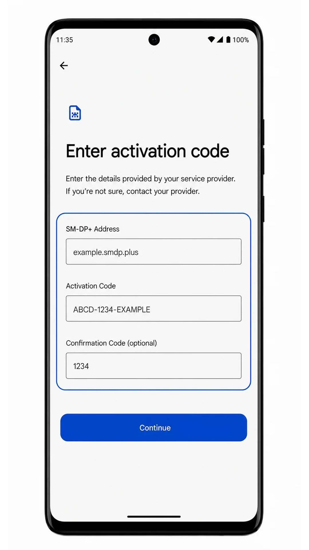 Motorola Edge Manual Step 6: SM-DP+ Address and Activation Code