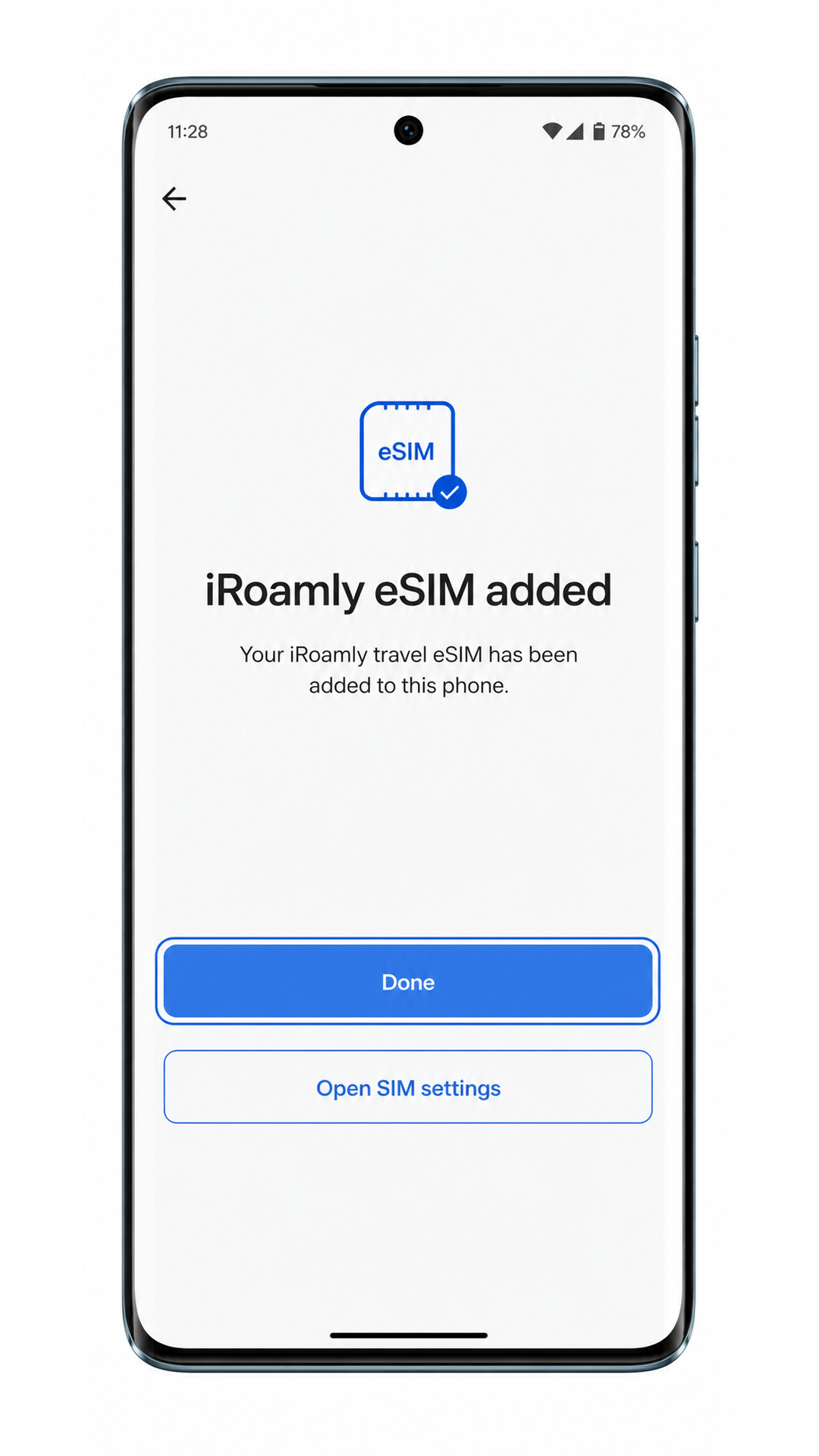Motorola Edge 40 Neo eSIM added screen with Done highlighted after iRoamly installation