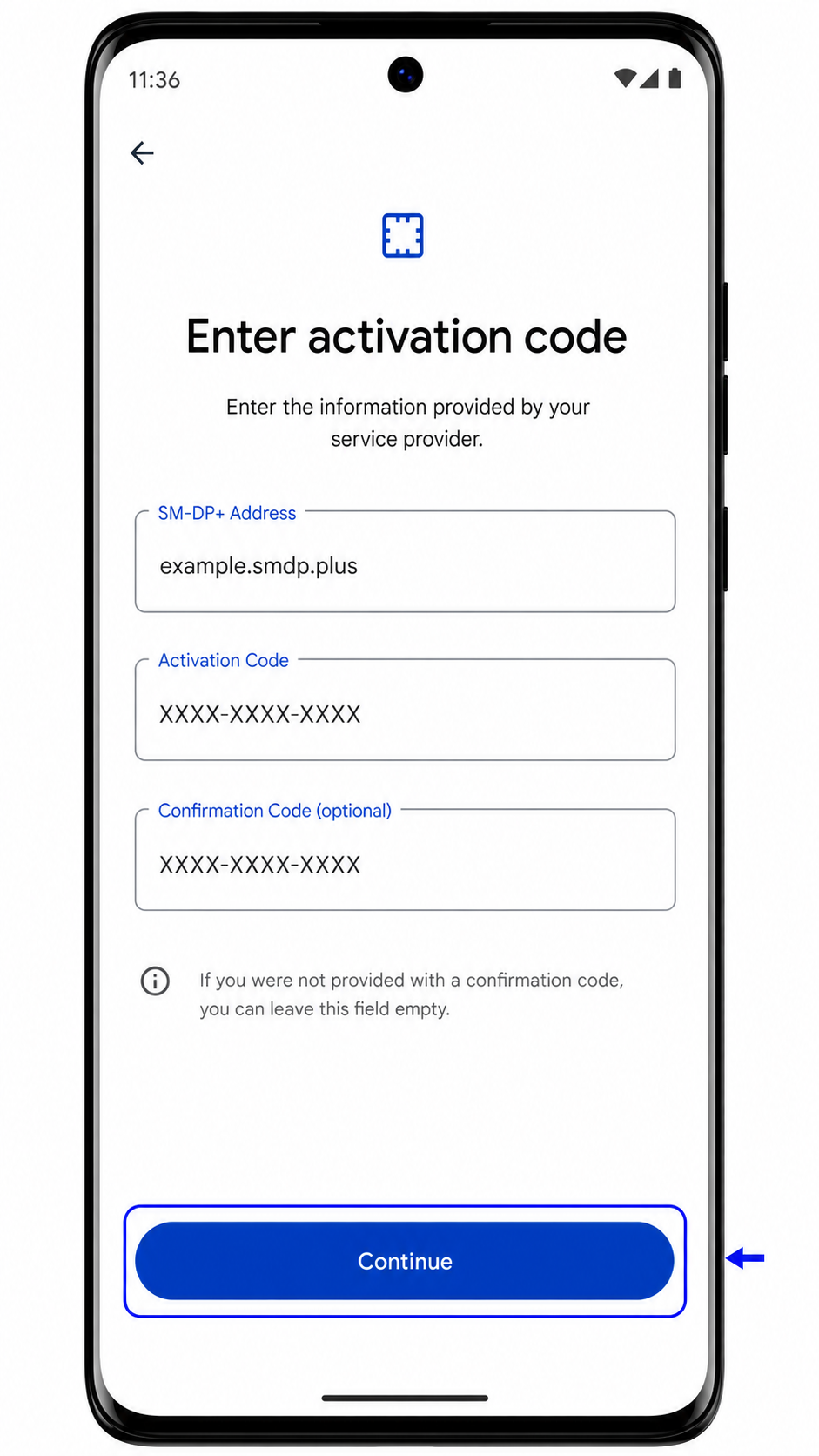 Motorola Edge 2023 manual activation code screen for iRoamly eSIM setup