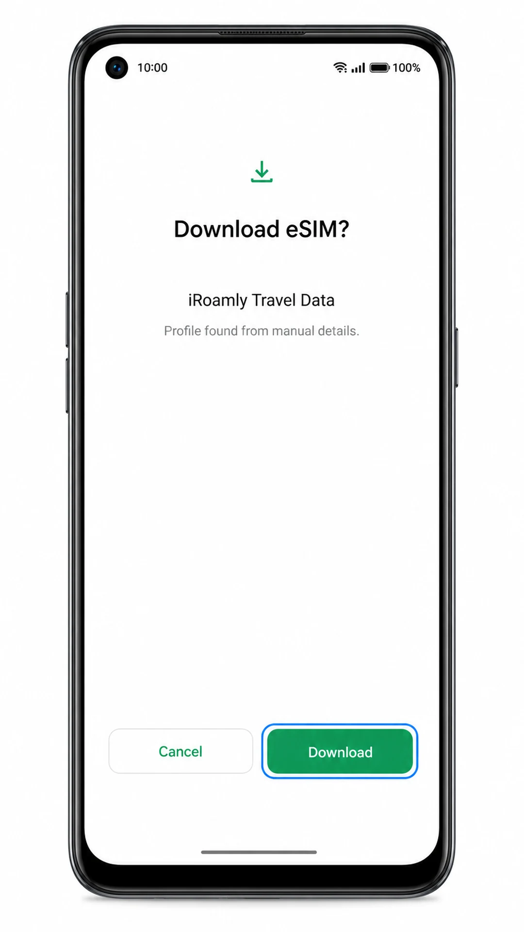 Oppo Reno 5A manual eSIM download confirmation for iRoamly