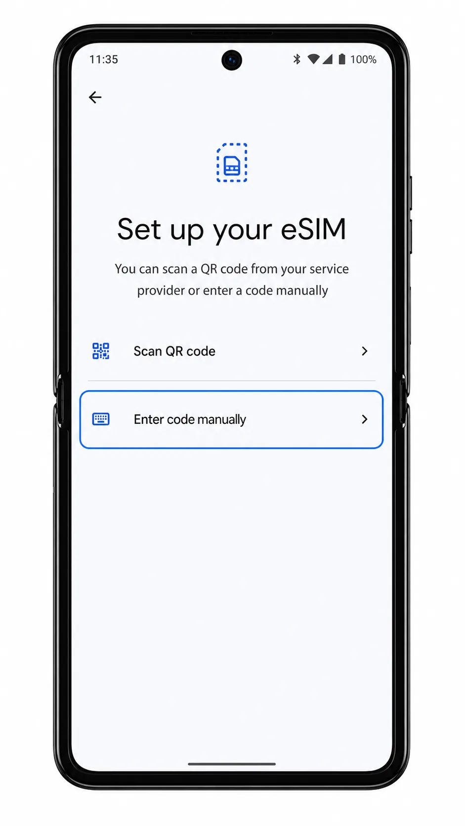 Motorola Razr 60 Ultra manual eSIM setup option highlighted
