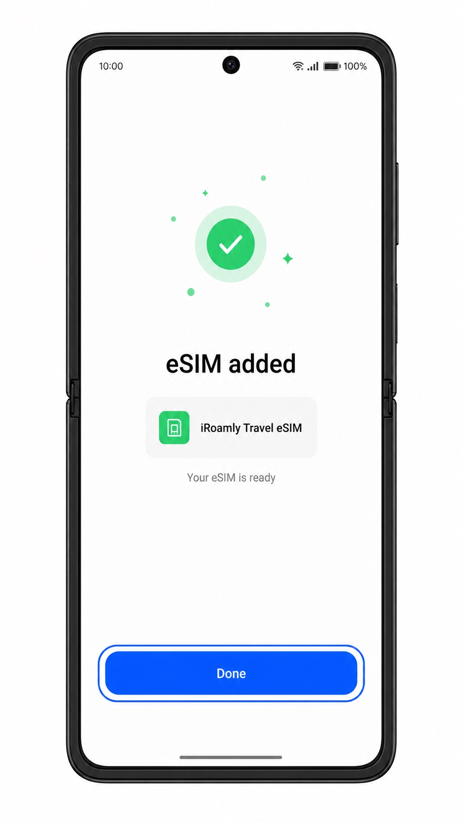 Oppo Find N2 Flip manual eSIM added screen showing Done highlighted
