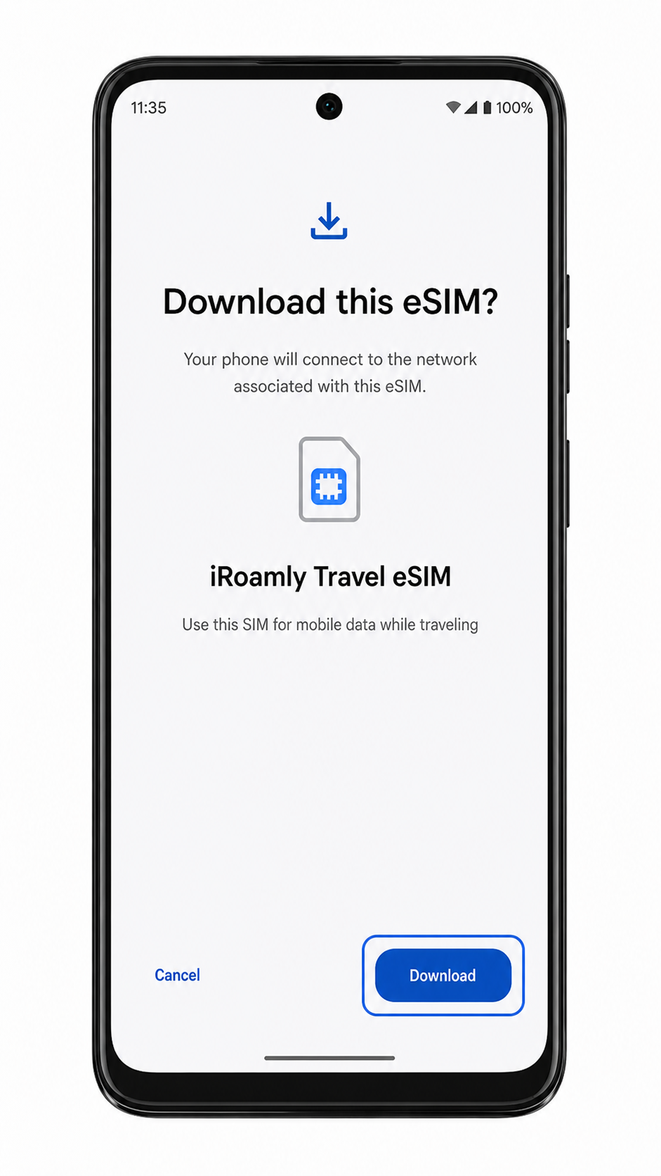 Moto G Power (2024) manual eSIM download confirmation screen