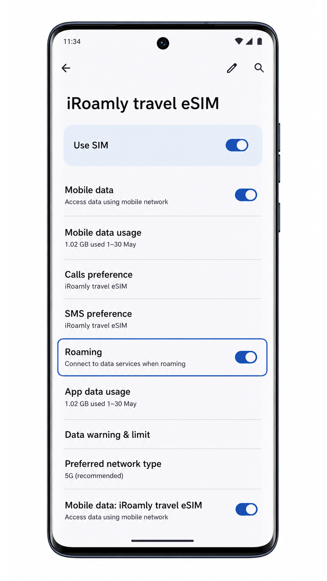 Motorola Edge 60 Pro Confirmation Step 2: iRoamly eSIM detail page