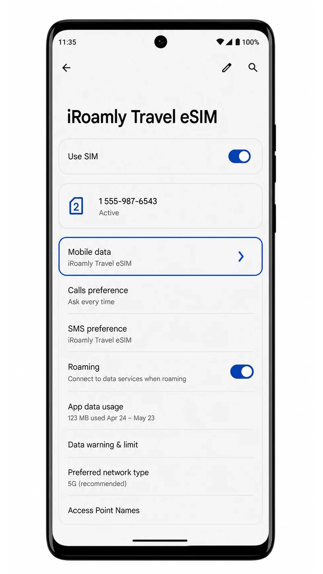 Motorola Edge Data Step 1: Select iRoamly for mobile data