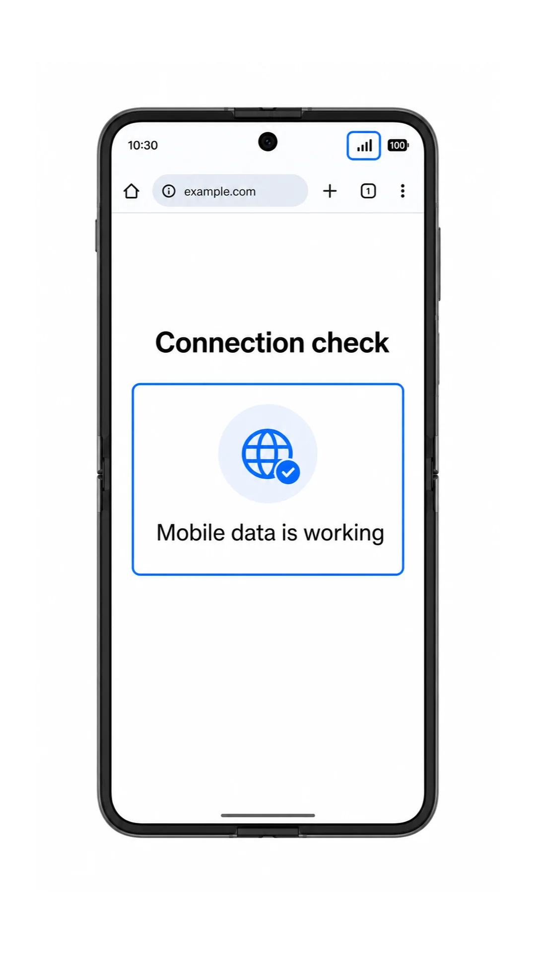 Oppo Find N5 browser test screen showing mobile data connection check