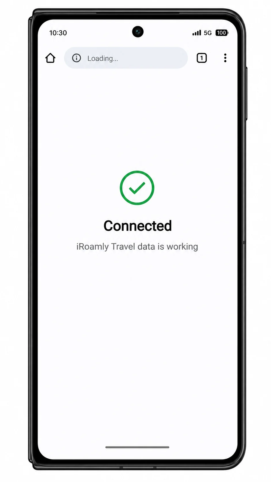 Oppo Find N3 browser test screen showing mobile data connected through iRoamly eSIM
