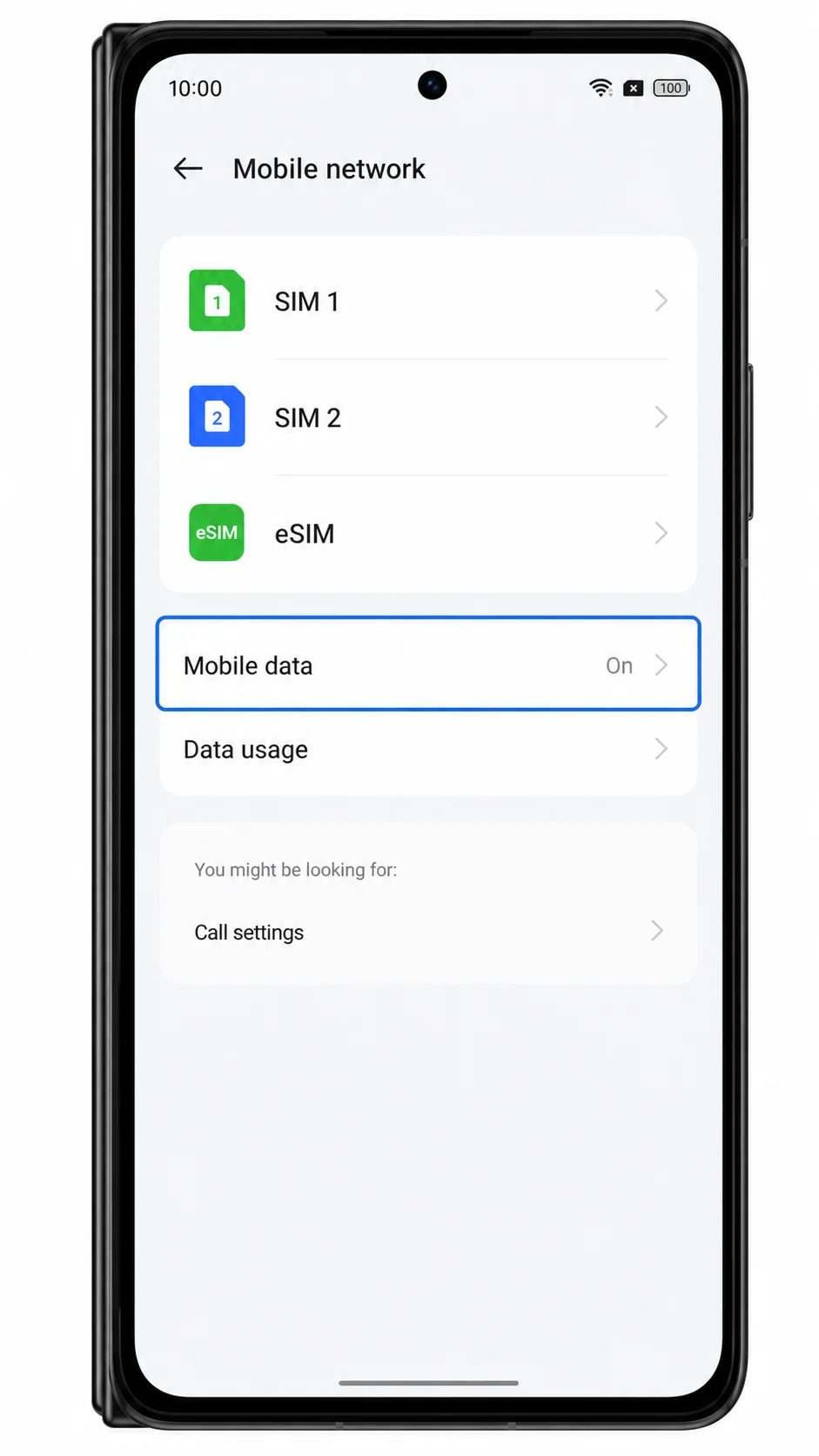 Oppo Find N3 Mobile network page showing Mobile data highlighted