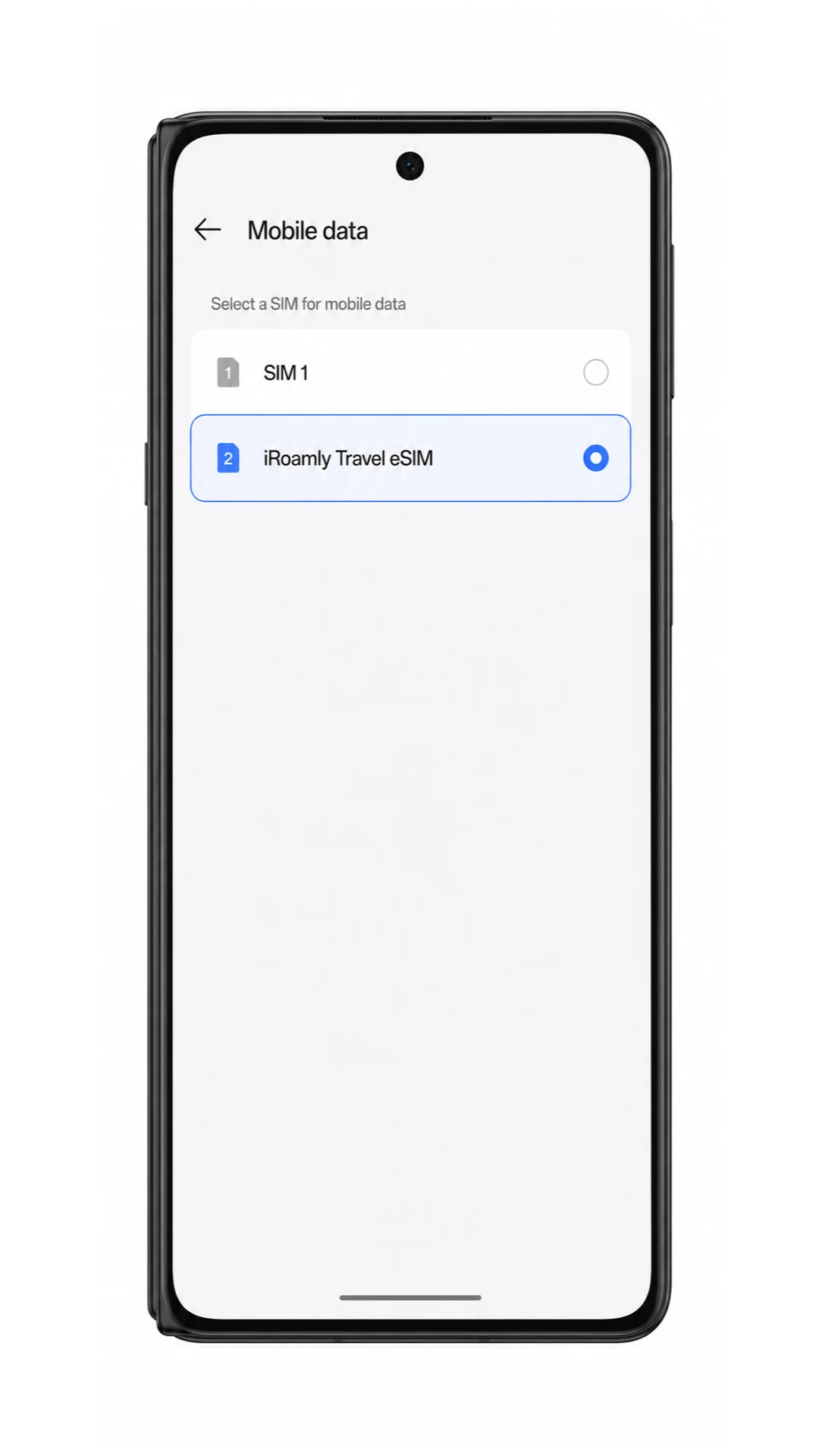 Oppo Find X8 Pro mobile data selection screen choosing iRoamly eSIM