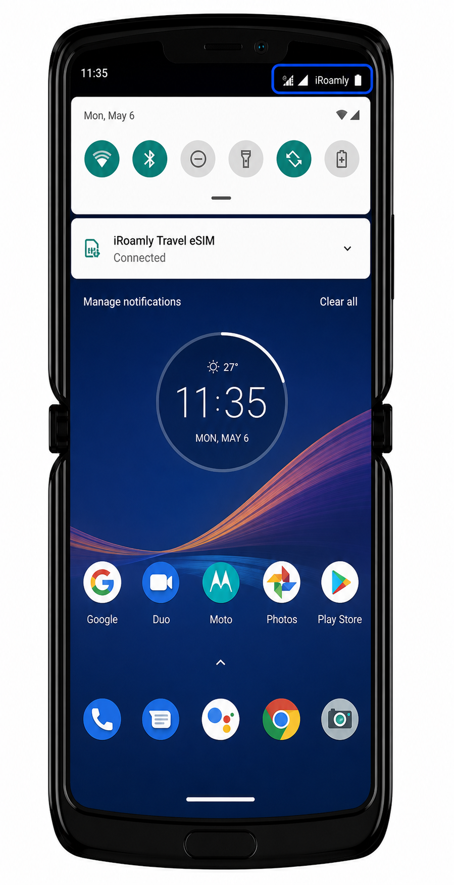 Motorola Razr 2019 confirmation Step 3: mobile signal indicator for iRoamly eSIM