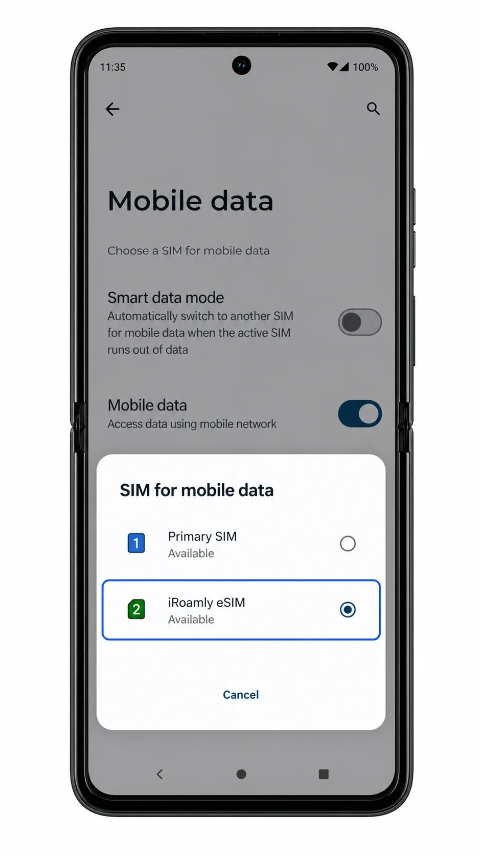 Motorola Razr 60 Ultra Mobile data SIM selection screen