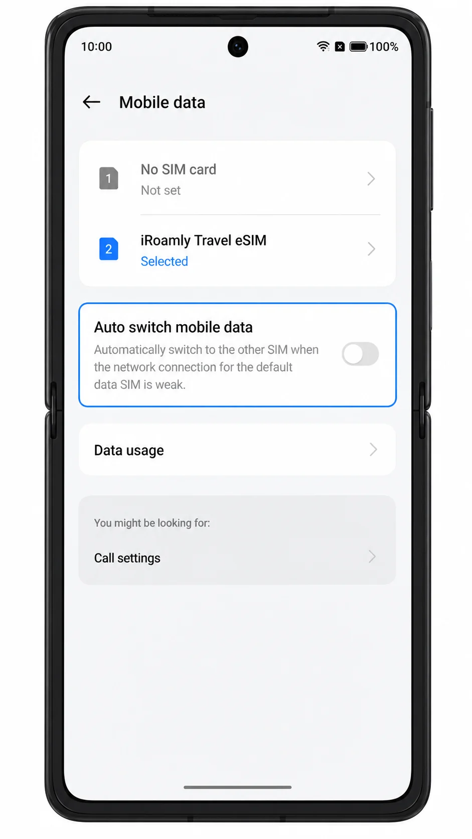Oppo Find N3 mobile data settings showing automatic data switching off