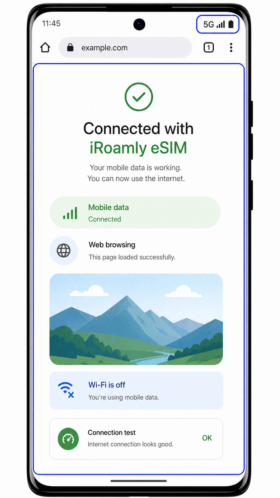 Motorola Edge 2023 browser test using iRoamly mobile data