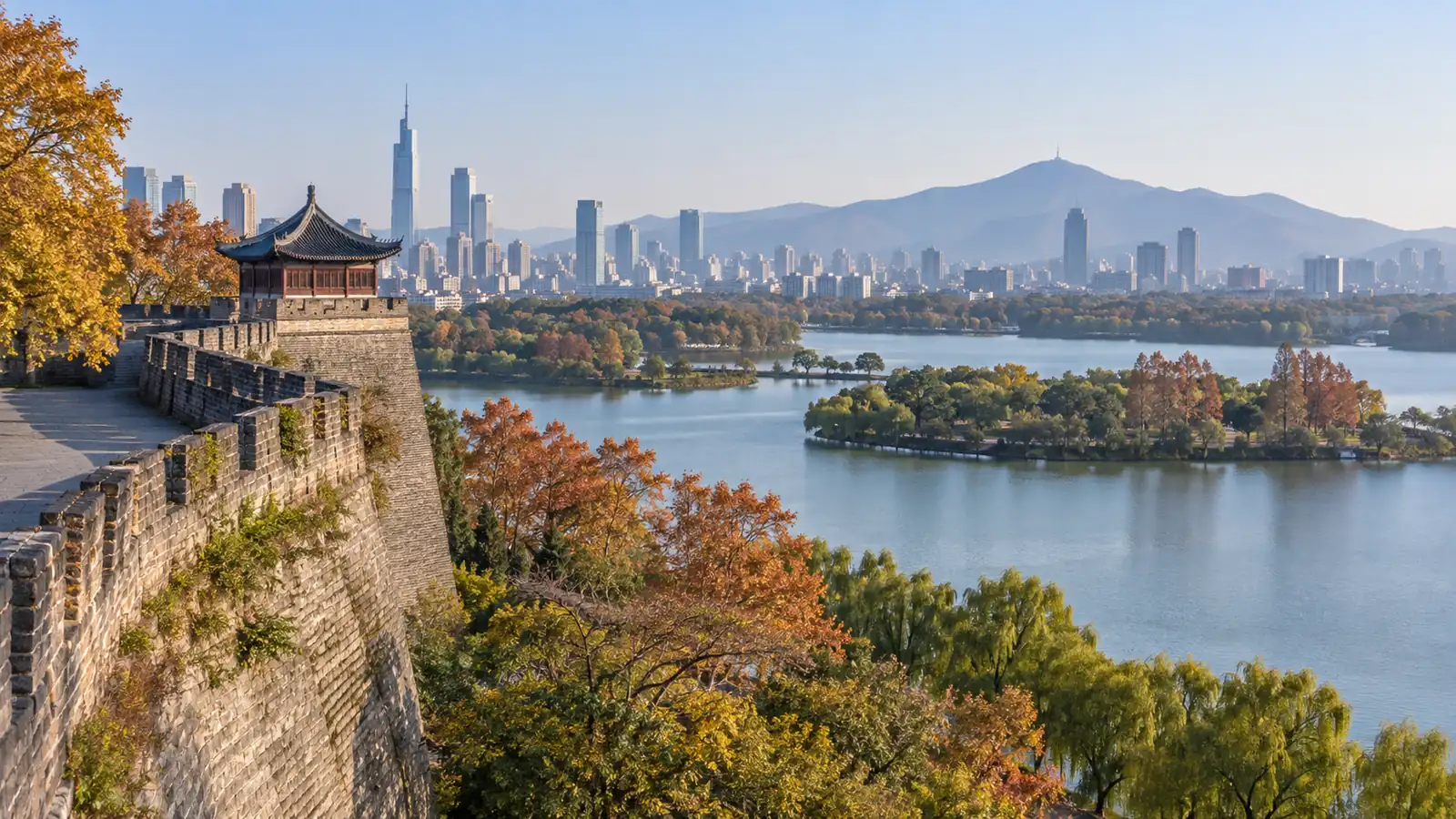 Nanjing city wall and Xuanwu Lake Nanjing Ming city wall overlooking Xuanwu Lake and Purple Mountain