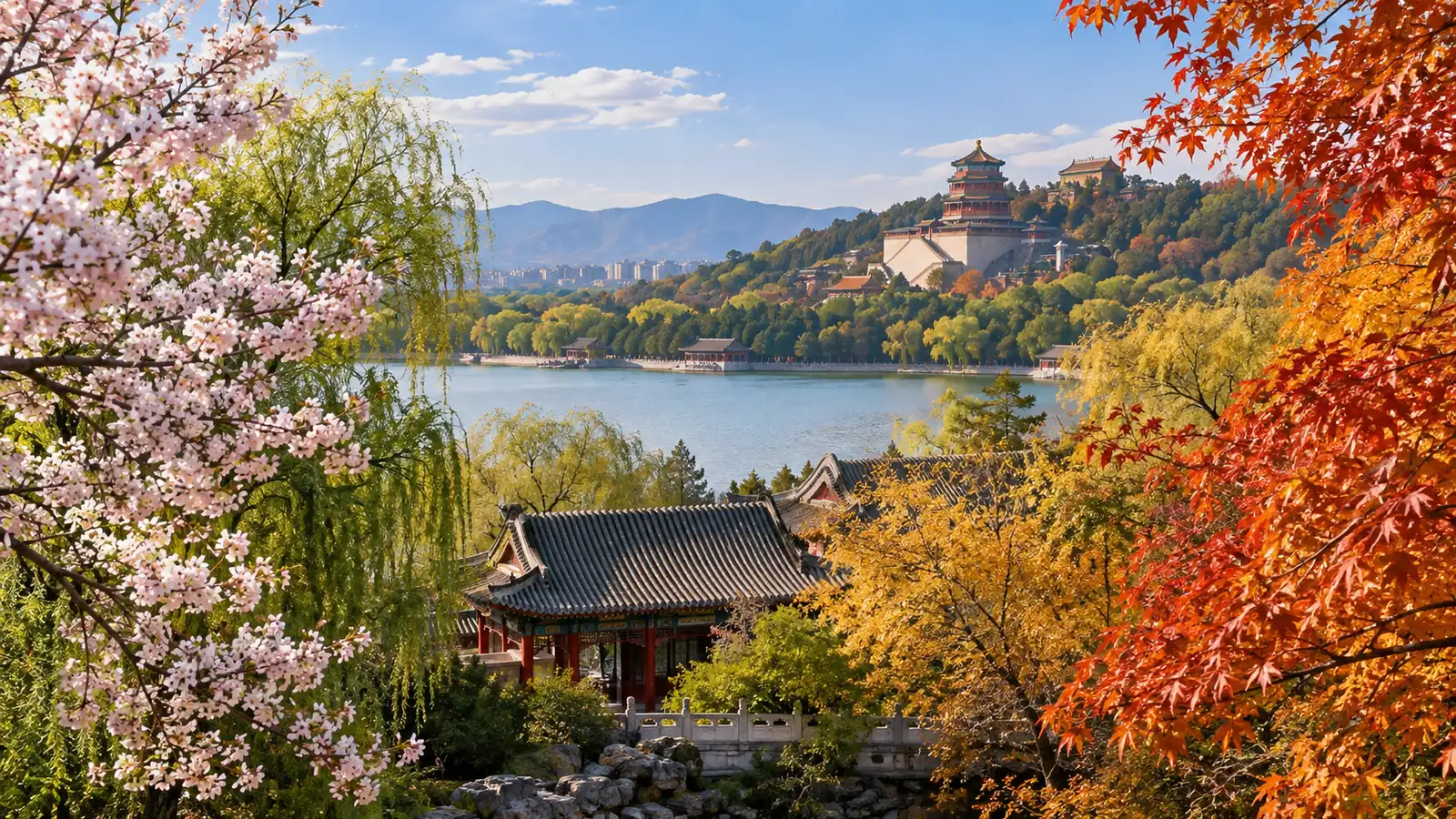 Spring blossoms and autumn foliage around Beijing's Summer Palace Spring blossoms and autumn foliage around Beijing's Summer Palace
