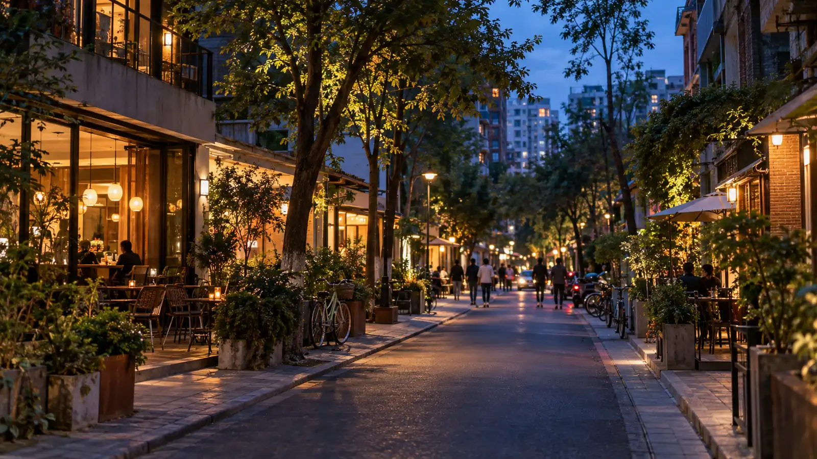 Neighborhood walks and nightlife in Chengdu Leafy Chengdu neighborhood with cafes and evening street life