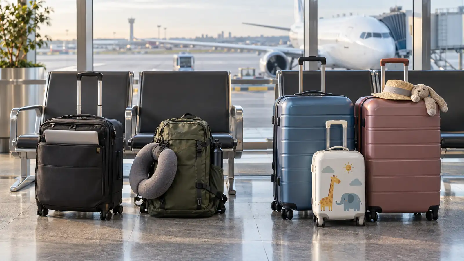 Travel Profiles at an Airport Gate Business, leisure, and family luggage arranged at an airport gate