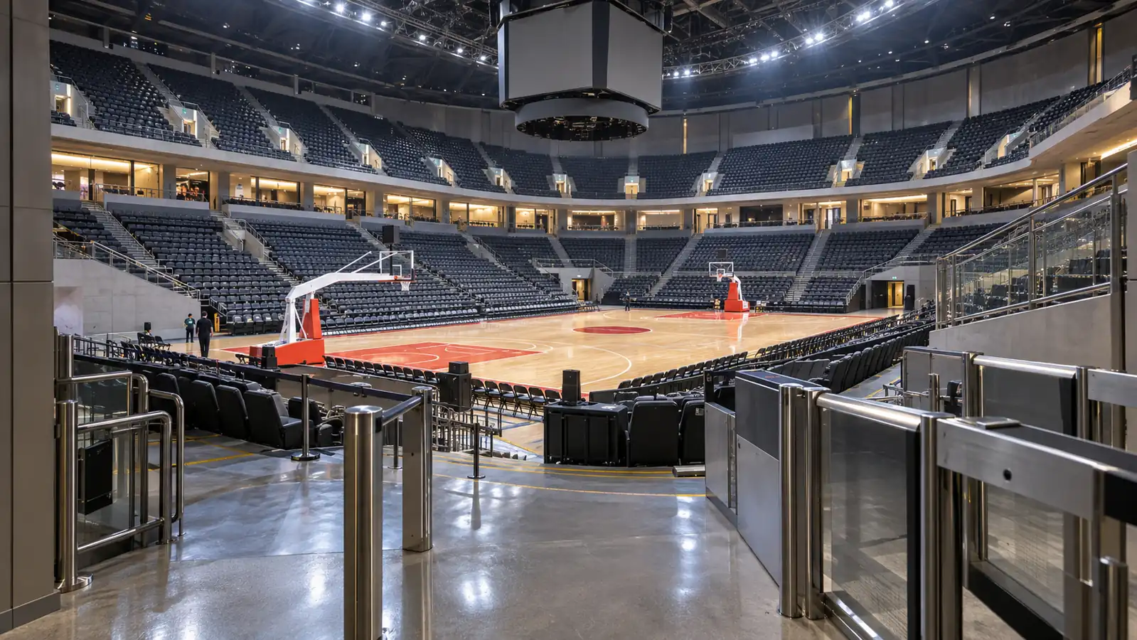 Interior of a modern basketball arena in China before a game