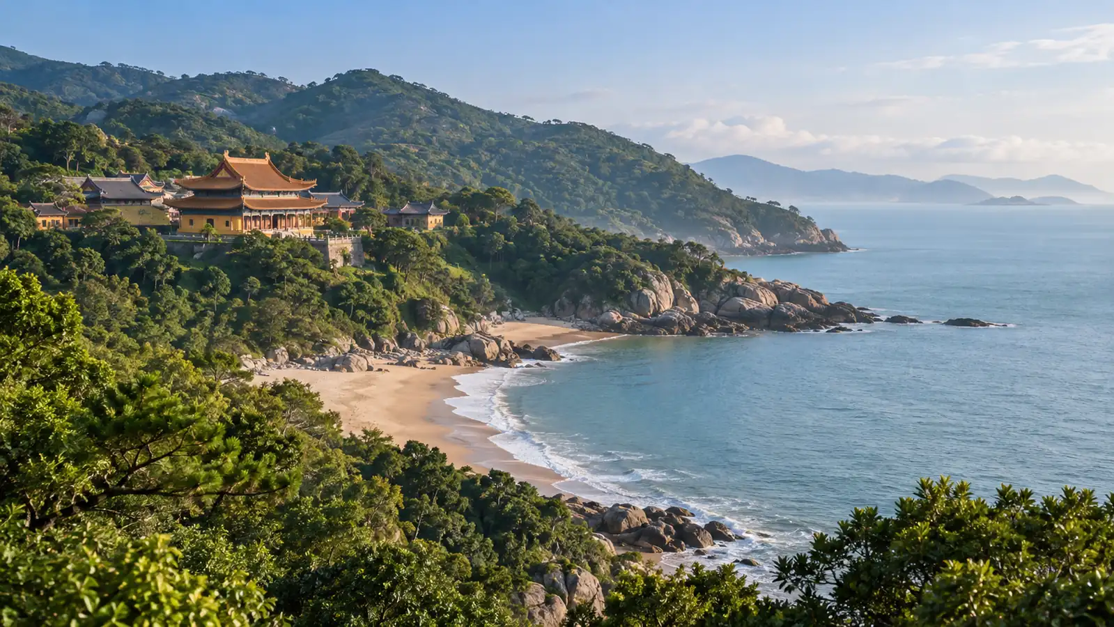 Mount Putuo coastal temples Coastal temple landscape on Mount Putuo island