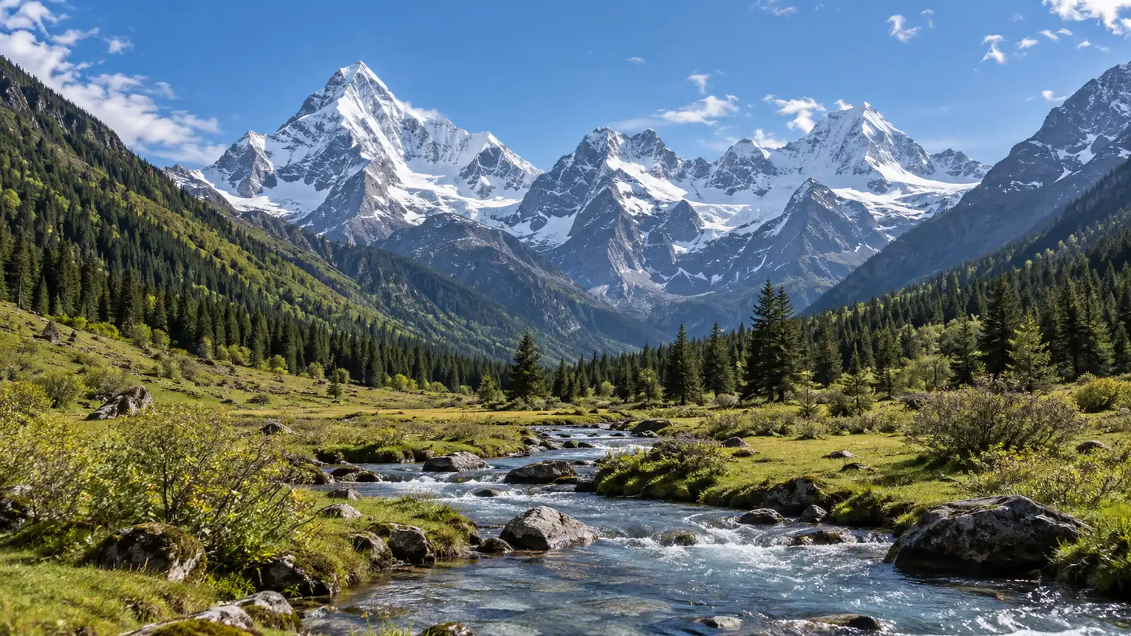 Mount Siguniang alpine scenery Snow peaks and alpine valley at Mount Siguniang