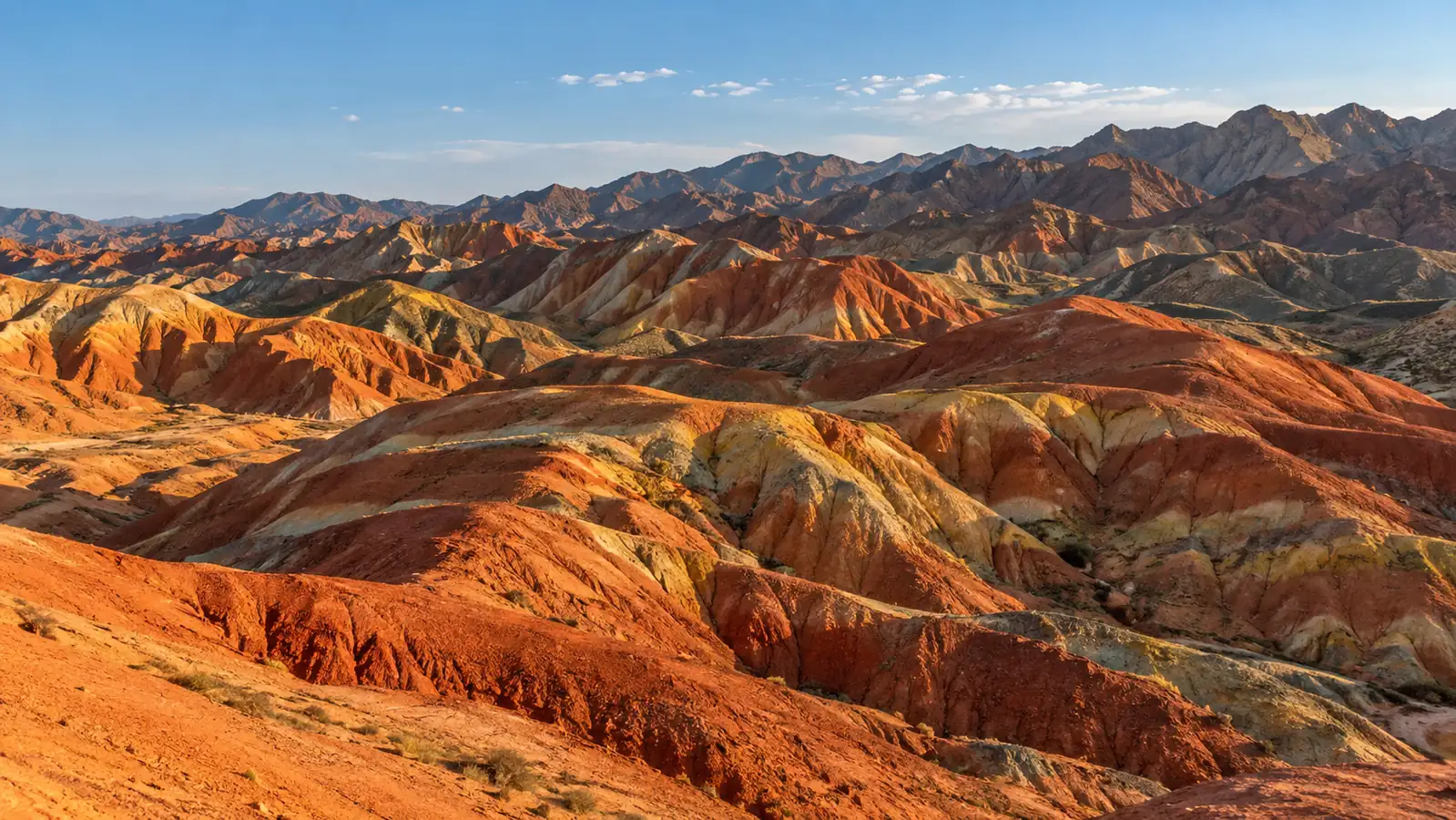 Layered red and ochre Zhangye Danxia landforms in Gansu Layered red and ochre Zhangye Danxia landforms in Gansu
