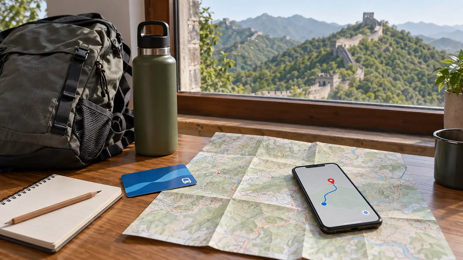 Map, phone route, transit card, and daypack prepared for a Great Wall visit