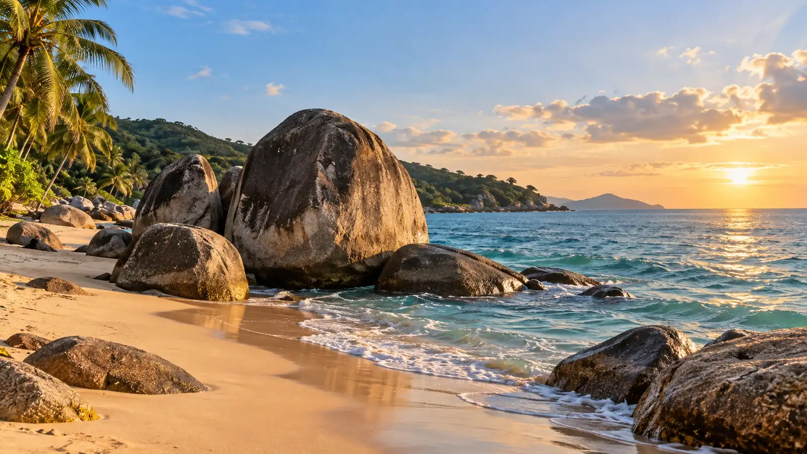 Rounded granite boulders on the tropical coast at Tianya Haijiao Rounded granite boulders on the tropical coast at Tianya Haijiao