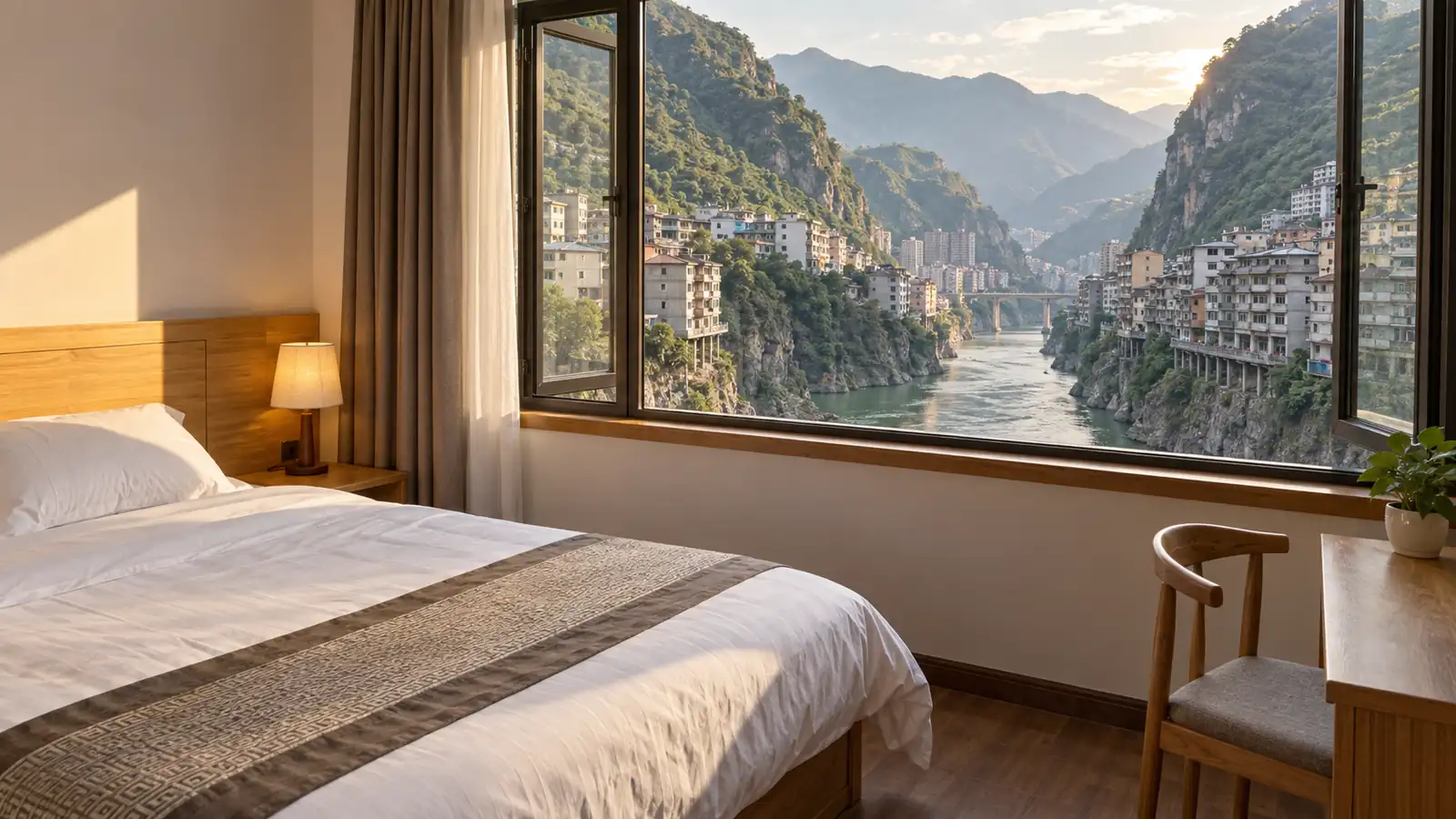 Simple guesthouse room overlooking Yanjin's river gorge Simple guesthouse room overlooking Yanjin's river gorge