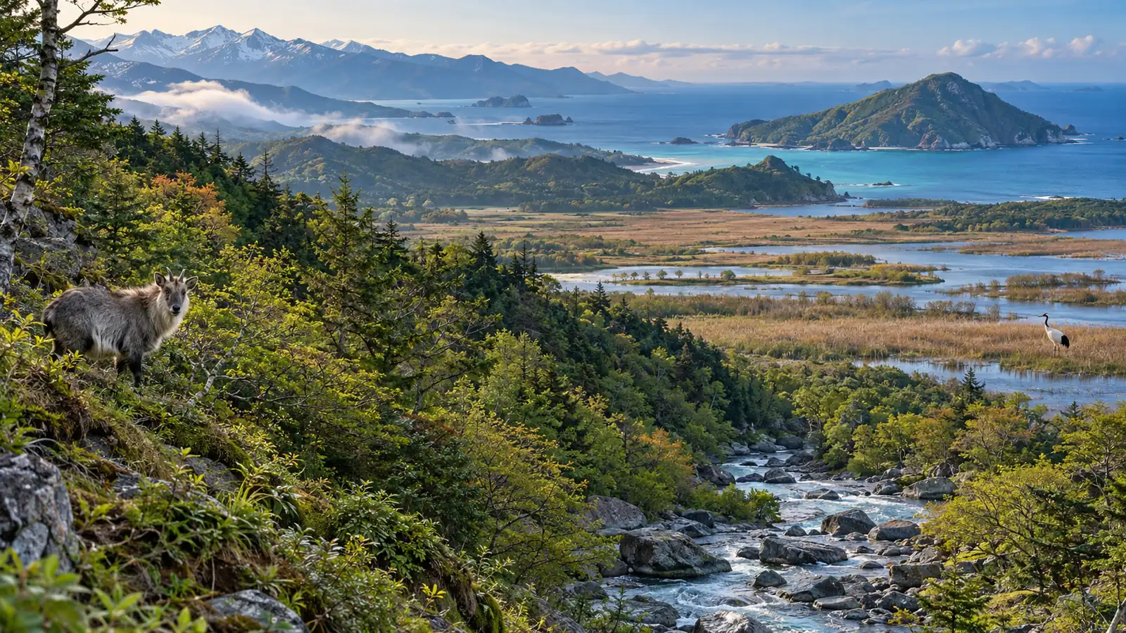 Japan's varied island habitats support distinctive wildlife Japan's island, mountain, forest, river, and wetland habitats with native wildlife