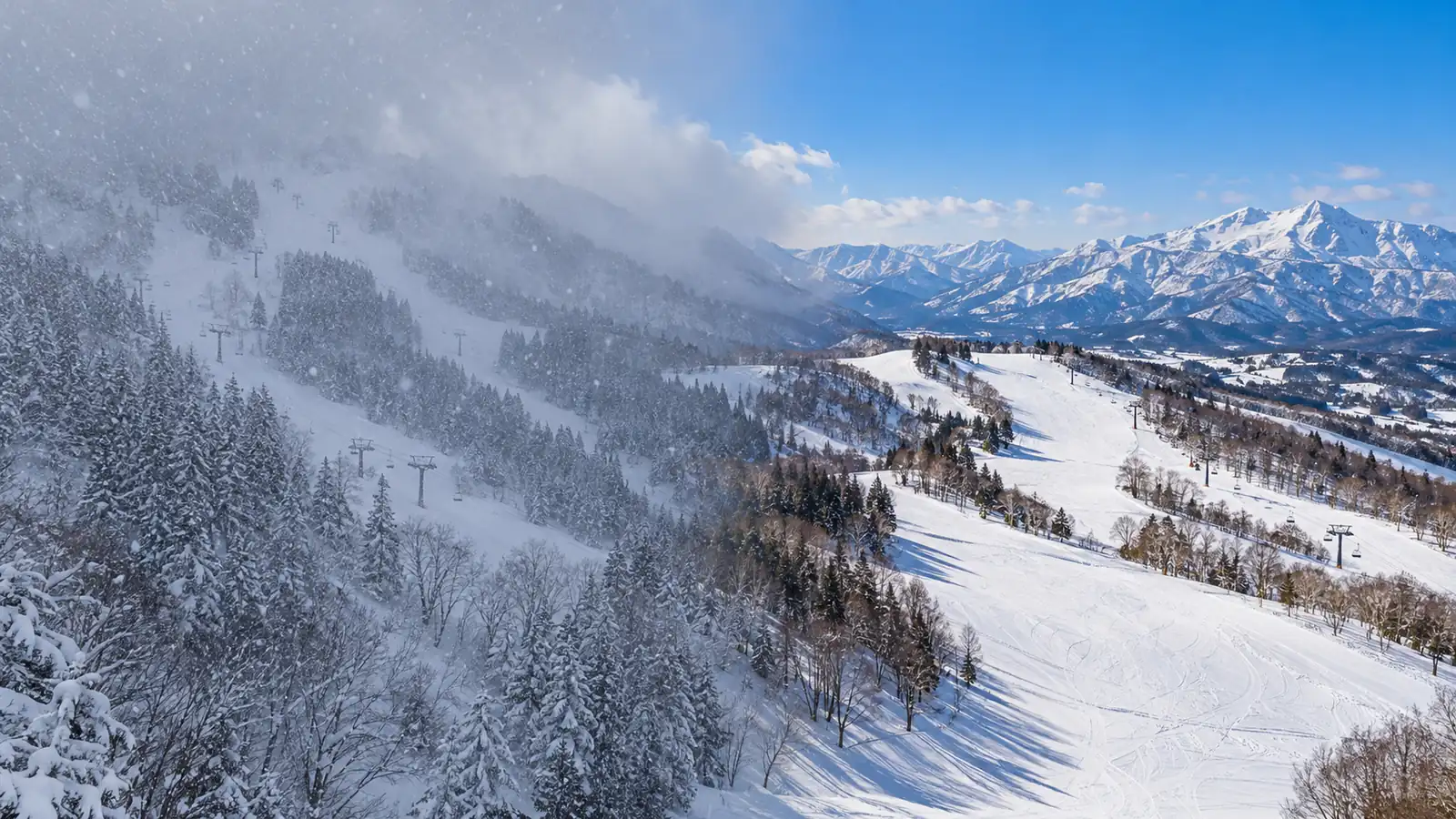 Midwinter storm snow and clear spring conditions at Japanese ski resorts Midwinter storm snow and clear spring conditions at Japanese ski resorts