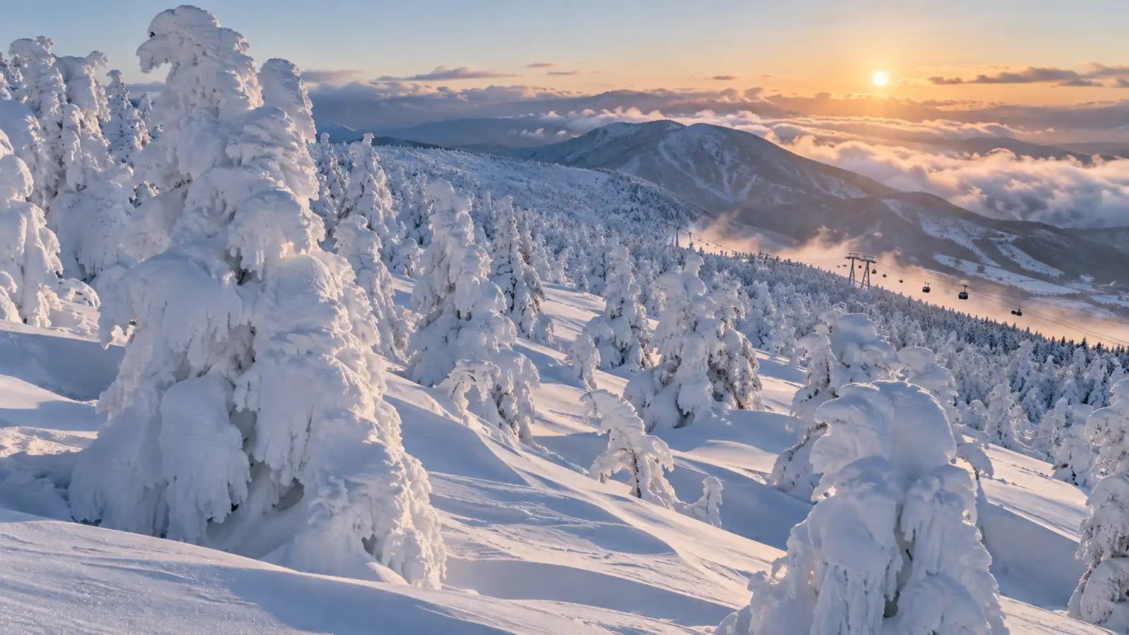 Snow-covered juhyo trees on the slopes at Zao Onsen Snow-covered juhyo trees on the slopes at Zao Onsen