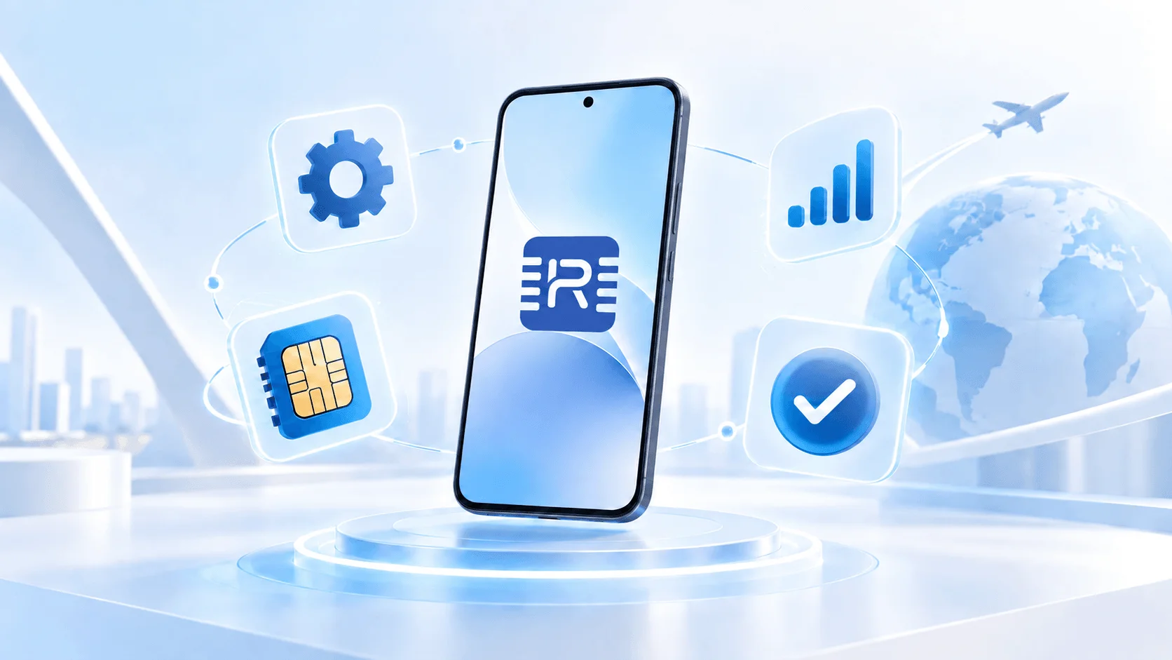 Illustration of eSIM setup and mobile connectivity on a smartphone Illustration of eSIM setup and mobile connectivity on a smartphone