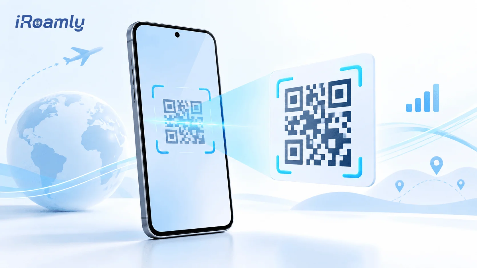 Smartphone scanning a QR code to set up an eSIM Smartphone scanning a QR code to set up an eSIM