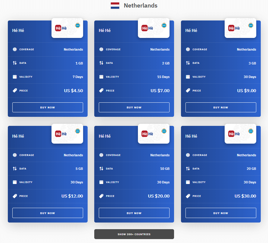 Airalo Netherlands  Esim Plans