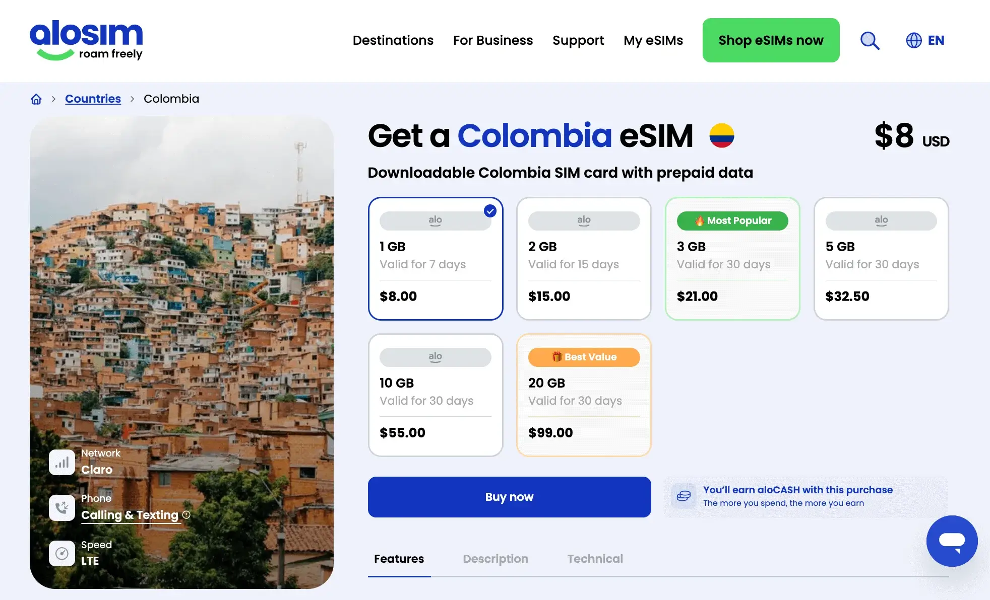 aloSIM Colombia eSIM Plan