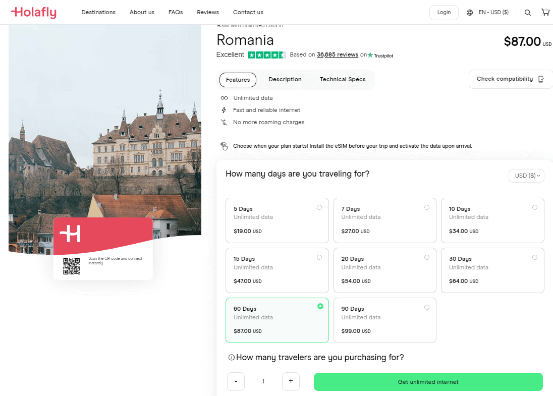 Holafly Romania  Esim Plans