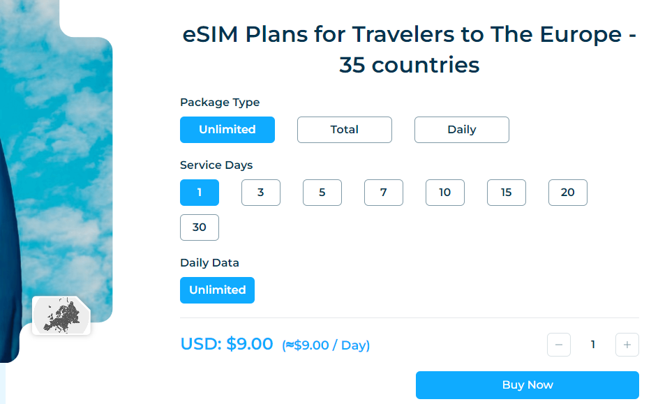 iRoamly Europe  Esim Package Types 