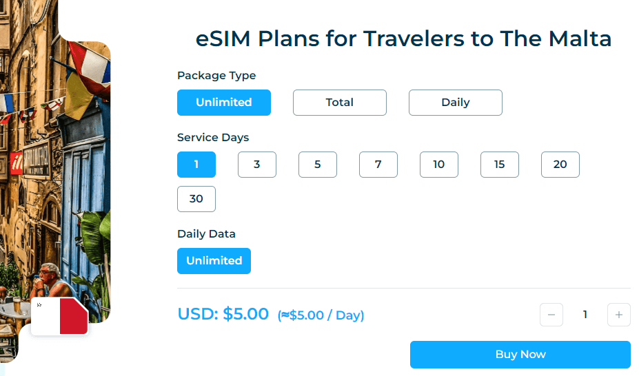iRoamly Malta  Esim Package Types 