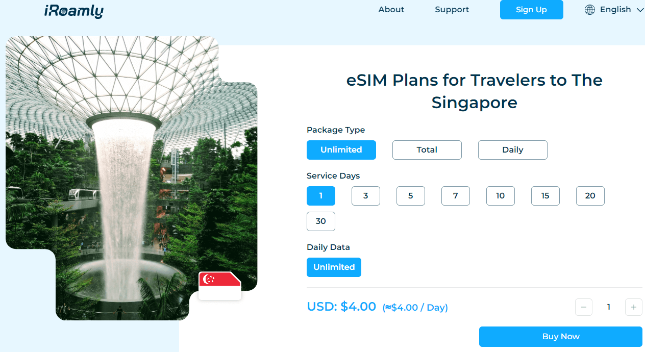 Planes eSIM de iRoamly Singapur
