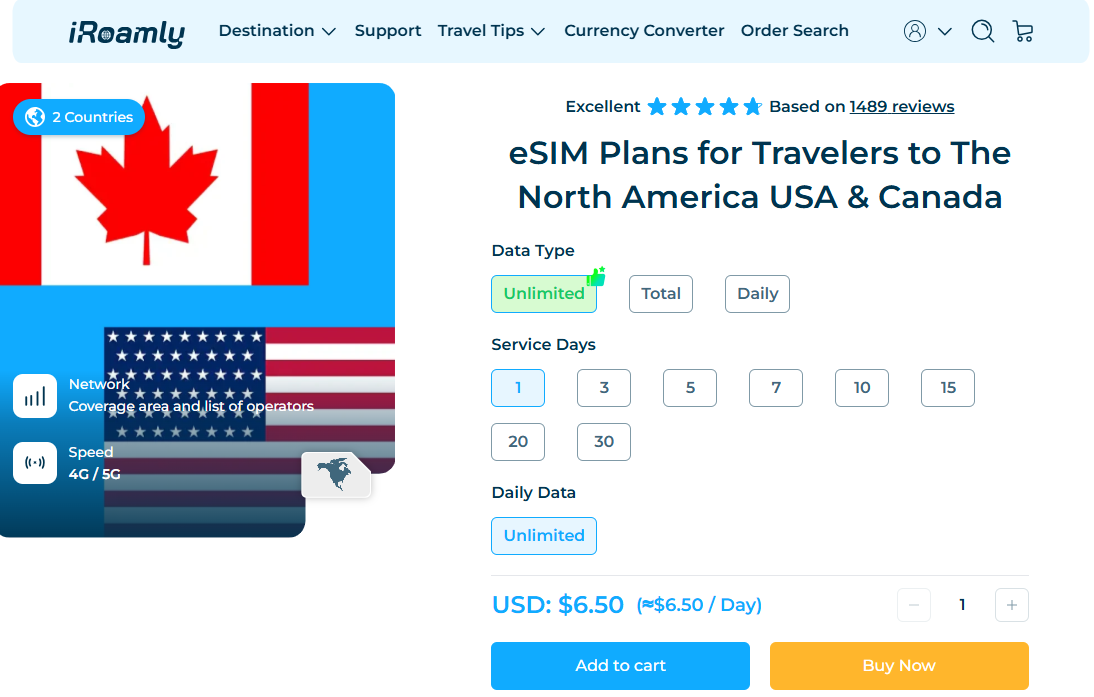 iRoamly USA-Canada Regional Plan