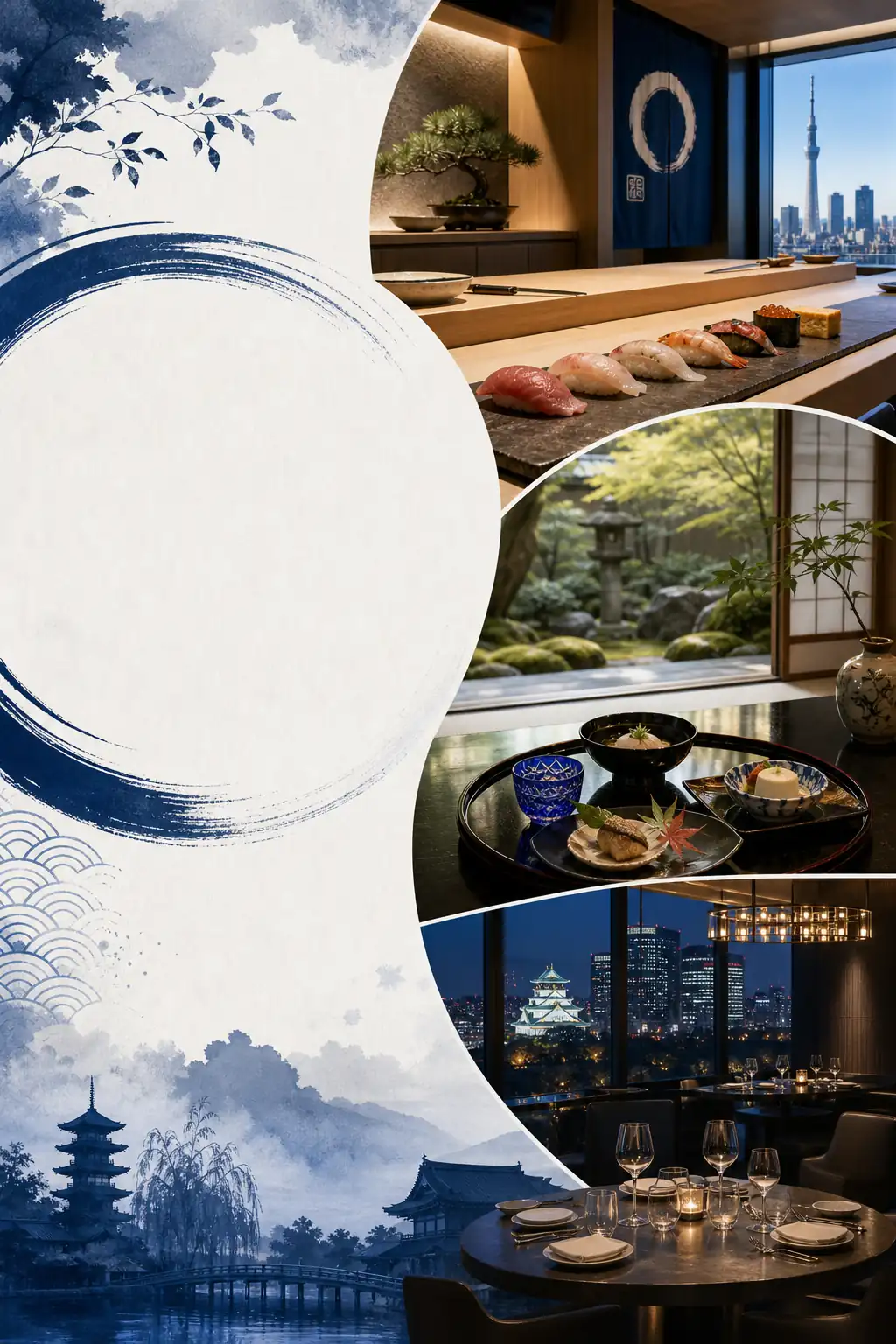 Elegant overview image representing the best restaurants in Japan across Tokyo, Kyoto, and Osaka Elegant overview image representing the best restaurants in Japan across Tokyo, Kyoto, and Osaka