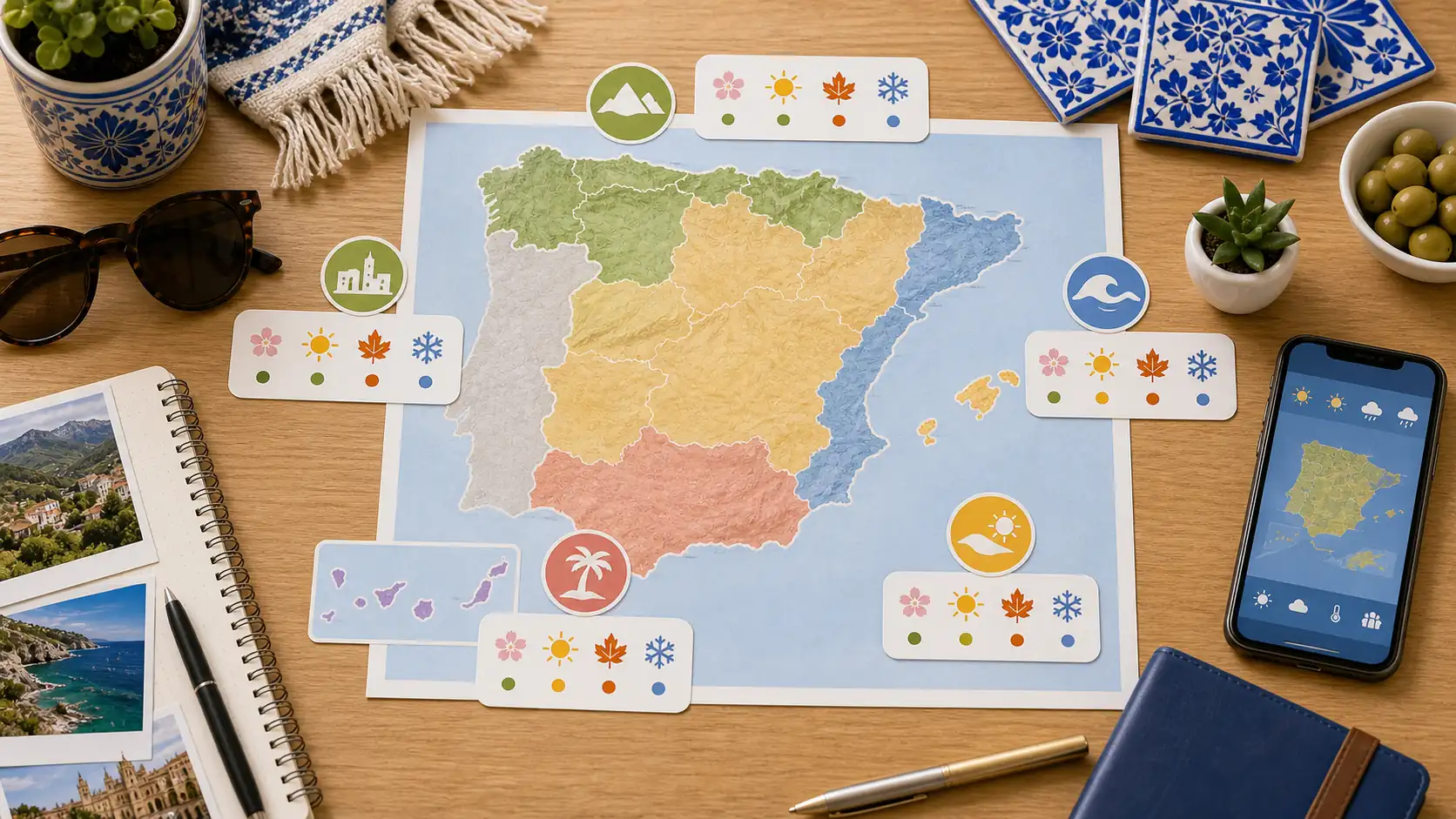 Spain regional timing planner map for choosing the best travel season Spain regional timing planner map for choosing the best travel season