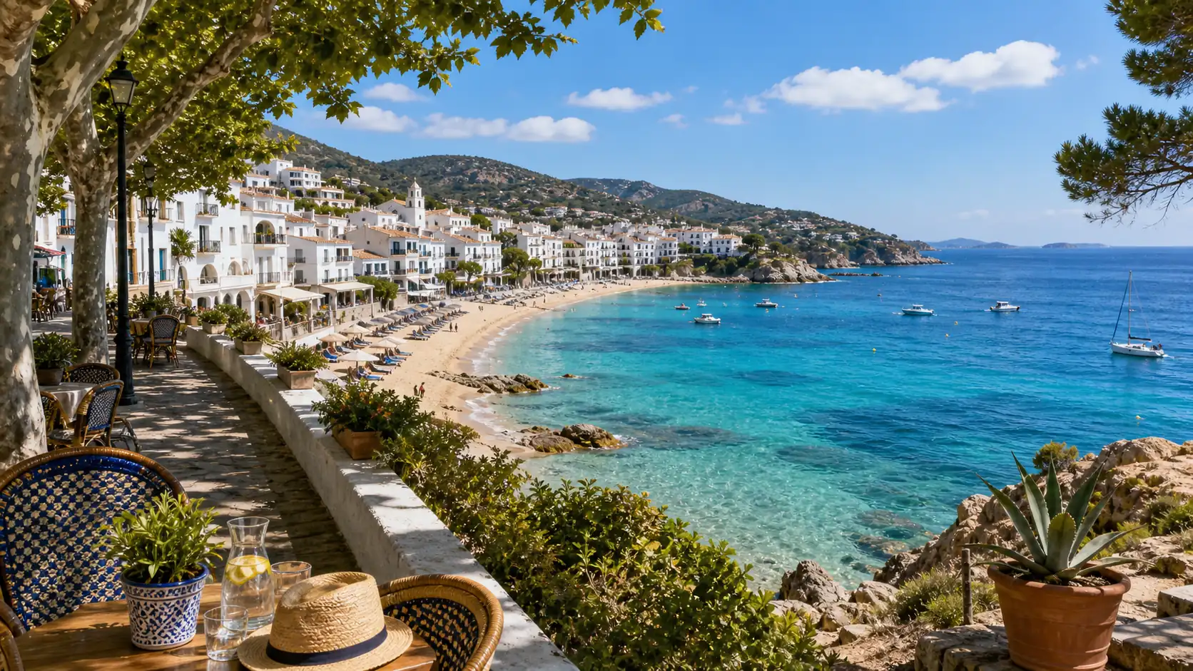 Summer coastal Spain beach and promenade for warm weather travel Summer coastal Spain beach and promenade for warm weather travel